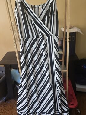True Destiny Black and White Striped Midi Dress